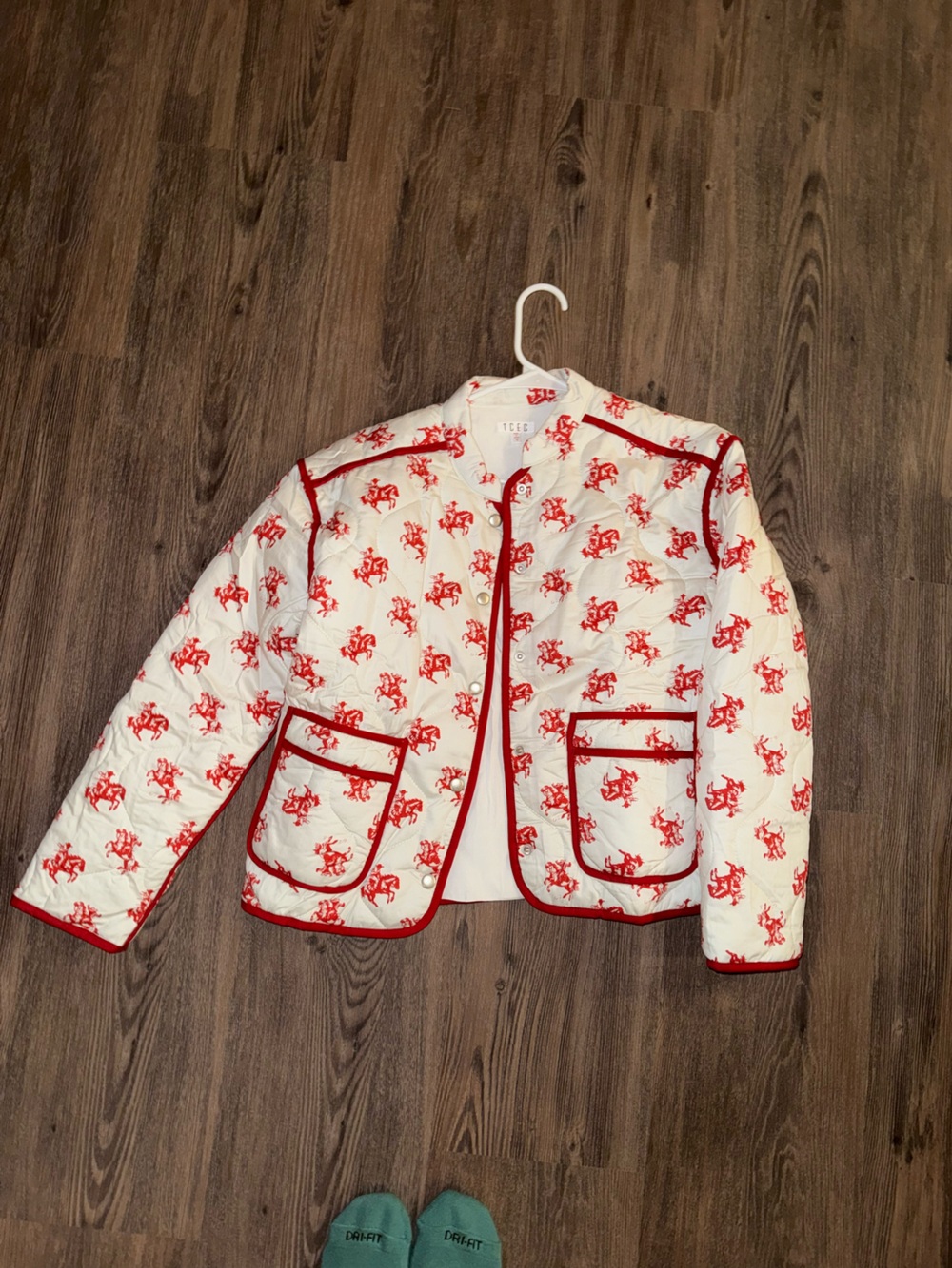 TCEC White Quilted Jacket with Red Trim and Bronc Print